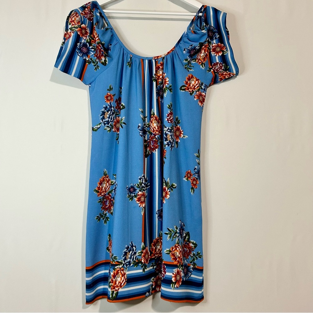 Venus Women’s Cold Shoulder Floral Print Knee Length Dress Blue Size Medium EUC